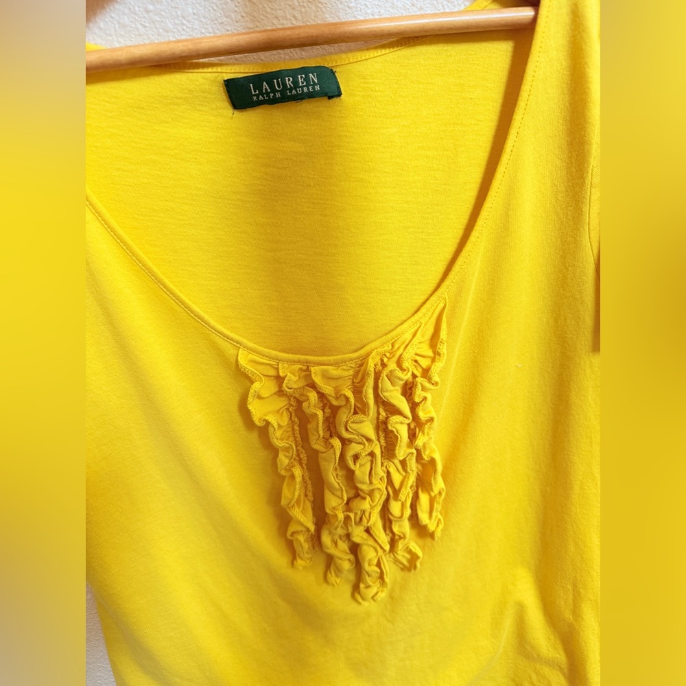 Lauren Ralph Lauren Top Womens Yellow Short Sleeve Ruffle scoop neck - Picture 4 of 4